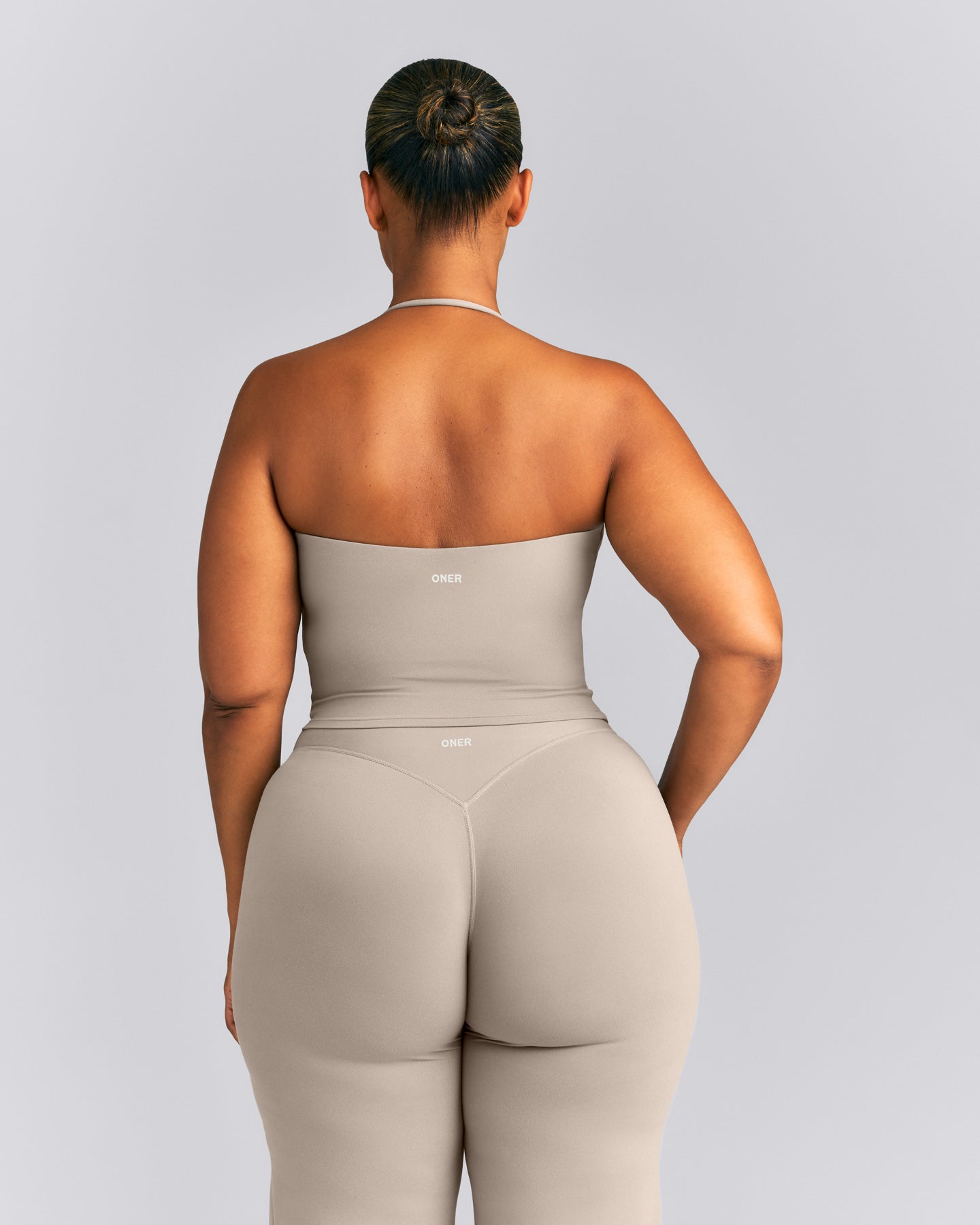 SoftMotion™ Strappy Halter Neck Mid Vest with Built in Bra Shelf | Warm Sand