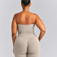 SoftMotion™ Strappy Halter Neck Mid Vest with Built in Bra Shelf | Warm Sand