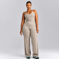 SoftMotion™ Strappy Halter Neck Mid Vest with Built in Bra Shelf | Warm Sand