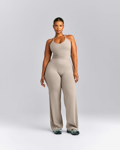 SoftMotion™ Strappy Halter Neck Mid Vest with Built in Bra Shelf | Warm Sand