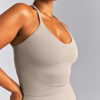SoftMotion™ Strappy Halter Neck Mid Vest with Built in Bra Shelf | Warm Sand