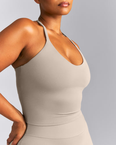 SoftMotion™ Strappy Halter Neck Mid Vest with Built in Bra Shelf | Warm Sand