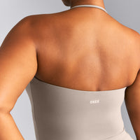 SoftMotion™ Strappy Halter Neck Mid Vest with Built in Bra Shelf | Warm Sand