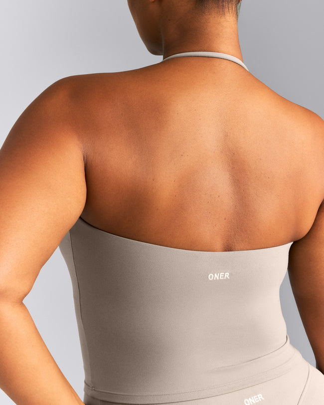 SoftMotion™ Strappy Halter Neck Mid Vest with Built in Bra Shelf | Warm Sand