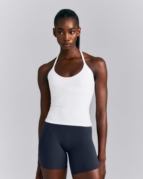 SoftMotion™ Strappy Halter Neck Vest with Built in Bra Shelf New Branding | White