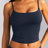 SoftMotion™ Strappy Mid Vest with Built in Bra Shelf New Branding | True Blue