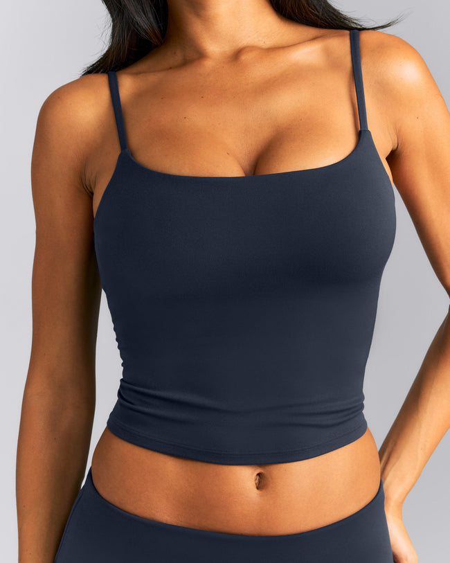 SoftMotion™ Strappy Mid Vest with Built in Bra Shelf New Branding | True Blue
