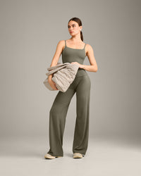 SoftMotion™ Strappy Vest with Built in Bra Shelf with Grey Logo | Alpine Green