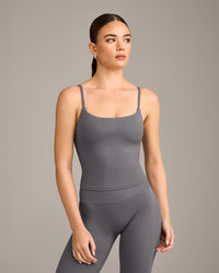 SoftMotion™ Strappy Mid Vest with Built in Bra Shelf with Grey Logo | Ash Grey