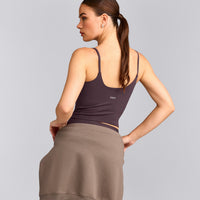 SoftMotion™ Strappy Mid Vest with Built in Bra Shelf with Grey Logo | Dark Umber Brown