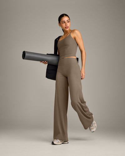 SoftMotion™ Strappy Mid Vest with Built in Bra Shelf with Grey Logo | Moss Brown