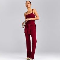 SoftMotion™ Strappy Mid Vest with Built in Bra Shelf with Grey Logo | Ruby Red