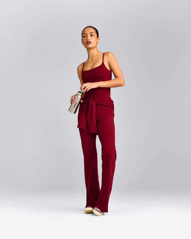 SoftMotion™ Strappy Mid Vest with Built in Bra Shelf with Grey Logo | Ruby Red