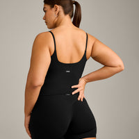 SoftMotion™ Strappy Vest with Built in Bra Shelf with Grey Logo | Black
