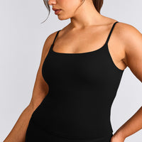 SoftMotion™ Strappy Vest with Built in Bra Shelf with Grey Logo | Black