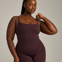 SoftMotion™ Strappy Vest with Built in Bra Shelf with Grey Logo | Plum Brown