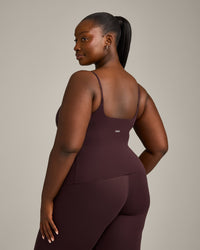 SoftMotion™ Strappy Vest with Built in Bra Shelf with Grey Logo | Plum Brown
