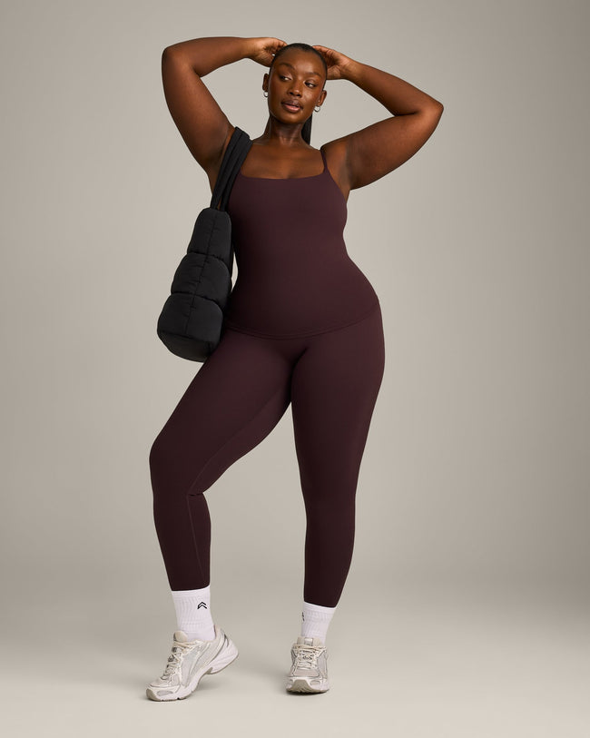 SoftMotion™ Strappy Vest with Built in Bra Shelf with Grey Logo | Plum Brown