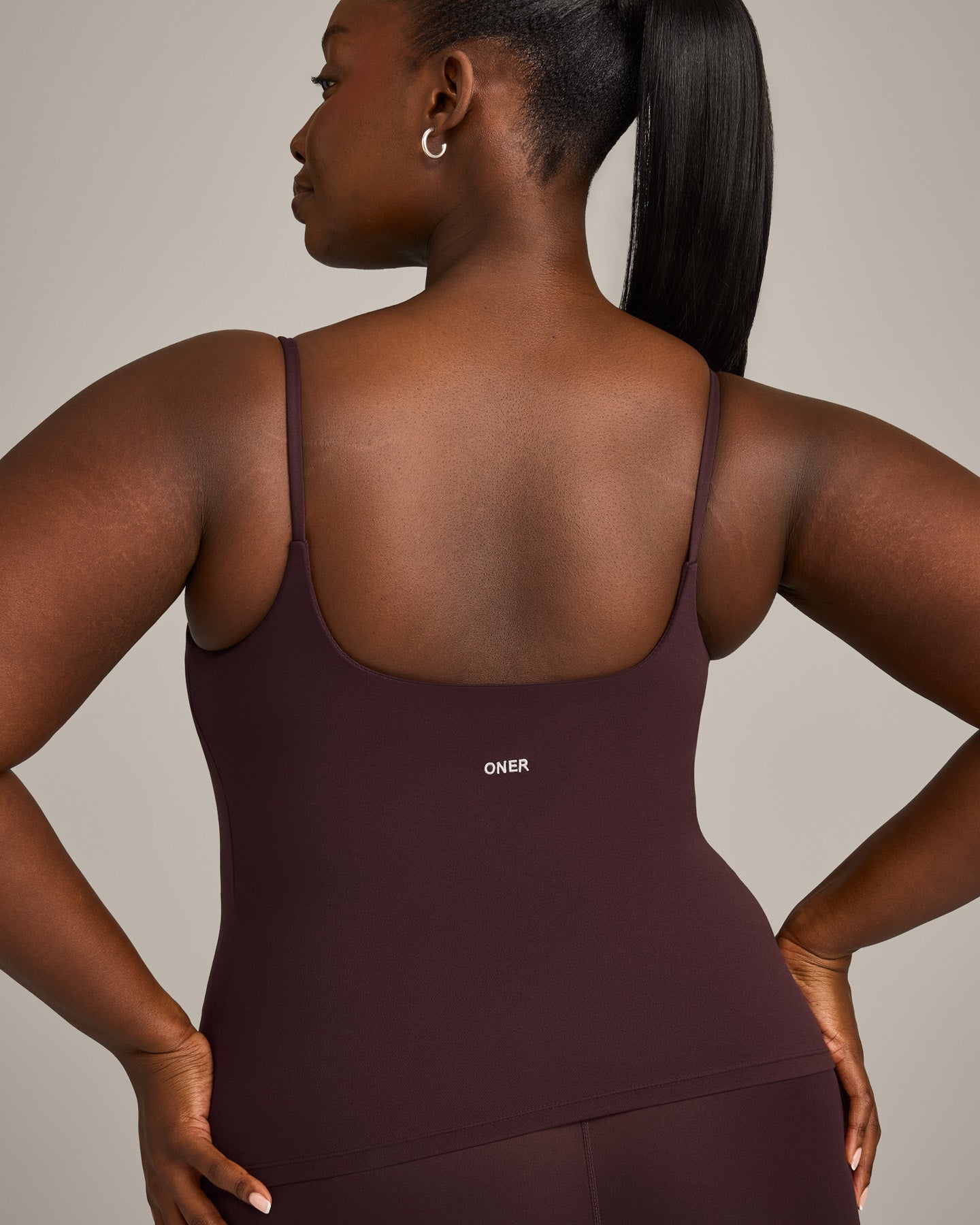 SoftMotion™ Strappy Vest with Built in Bra Shelf with Grey Logo | Plum Brown