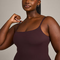 SoftMotion™ Strappy Vest with Built in Bra Shelf with Grey Logo | Plum Brown
