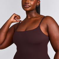 SoftMotion™ Strappy Vest with Built in Bra Shelf with Grey Logo | Plum Brown