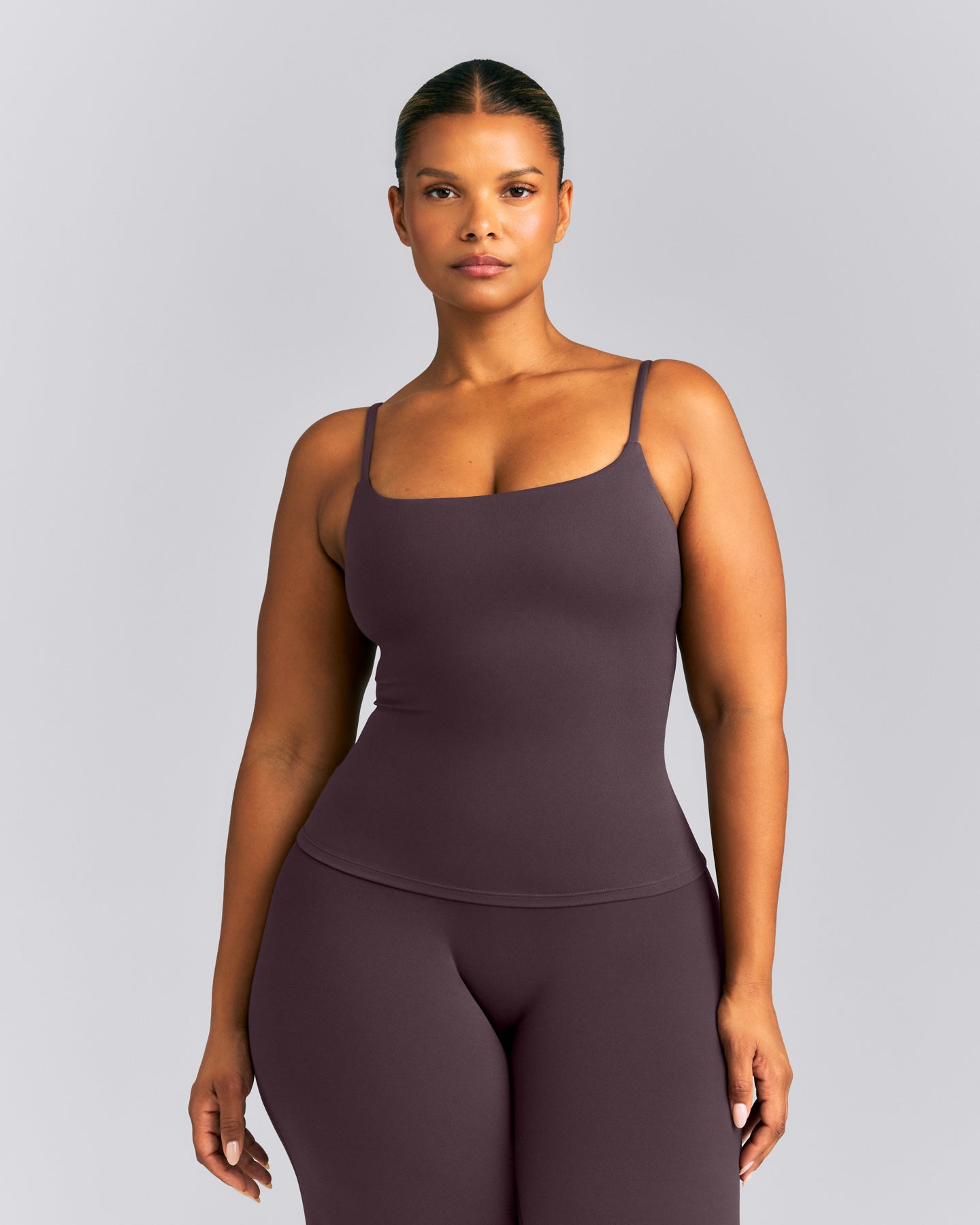 SoftMotion™ Strappy Vest with Built in Bra Shelf | Dark Umber Brown