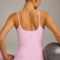 SoftMotion™ Strappy Vest with Built in Bra Shelf with Grey Logo | Chalk Pink