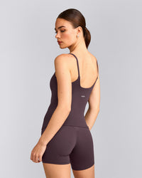 SoftMotion™ Strappy Vest with Built in Bra Shelf with Grey Logo | Dark Umber Brown