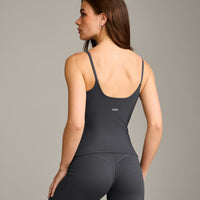 SoftMotion™ Strappy Vest with Built in Bra Shelf with Grey Logo | Coal