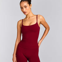 SoftMotion™ Strappy Vest with Built in Bra Shelf with Grey Logo | Ruby Red