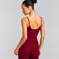 SoftMotion™ Strappy Vest with Built in Bra Shelf with Grey Logo | Ruby Red