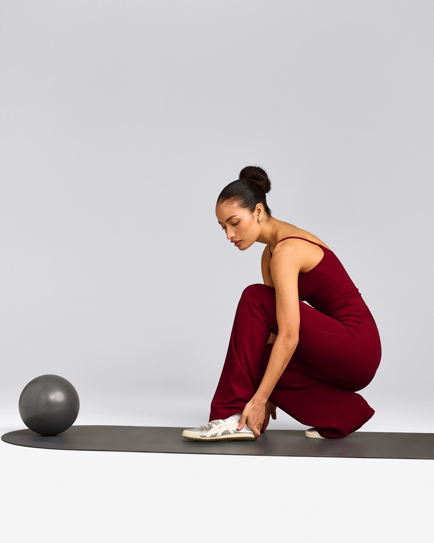 SoftMotion™ Strappy Vest with Built in Bra Shelf with Grey Logo | Ruby Red