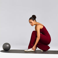 SoftMotion™ Strappy Vest with Built in Bra Shelf with Grey Logo | Ruby Red