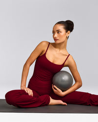 SoftMotion™ Strappy Vest with Built in Bra Shelf with Grey Logo | Ruby Red