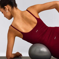 SoftMotion™ Strappy Vest with Built in Bra Shelf with Grey Logo | Ruby Red
