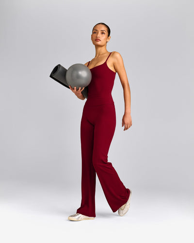 SoftMotion™ Strappy Vest with Built in Bra Shelf with Grey Logo | Ruby Red