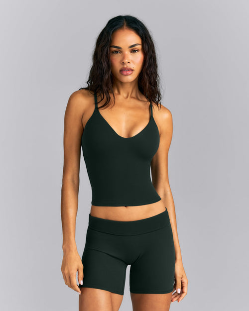 SoftMotion™ Adjustable V Neck Mid Vest with Built in Bra Shelf | Emerald Noir