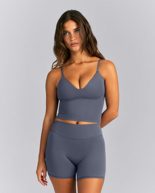 SoftMotion™ Adjustable V Neck Mid Vest with Built in Bra Shelf | Granite Blue