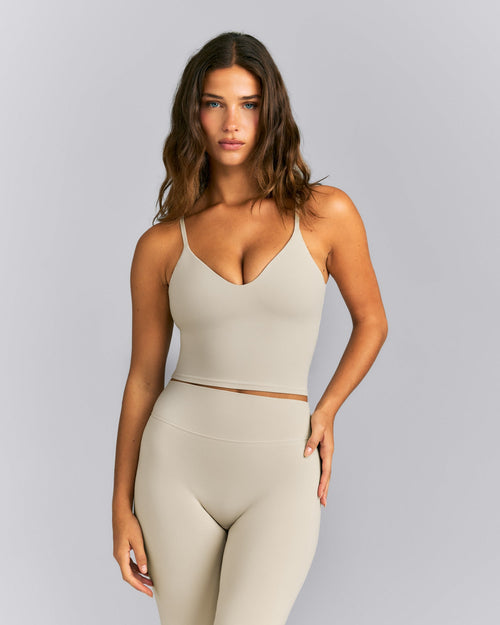 SoftMotion™ Adjustable V Neck Mid Vest with Built in Bra Shelf | Oatmeal