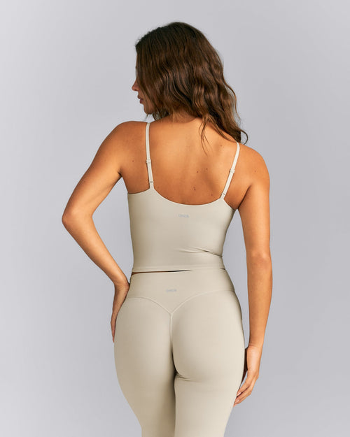 SoftMotion™ Adjustable V Neck Mid Vest with Built in Bra Shelf | Oatmeal