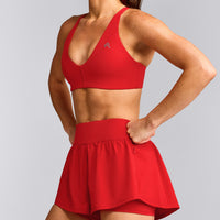 UnifiedMove™ Double Layer Shorts 5" with Reflective Logo | Muscle Mommy Red