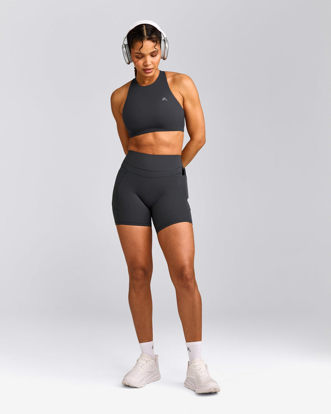 UnifiedMove™ High Waisted Pocket Shorts 6" with Reflective Logo | Coal