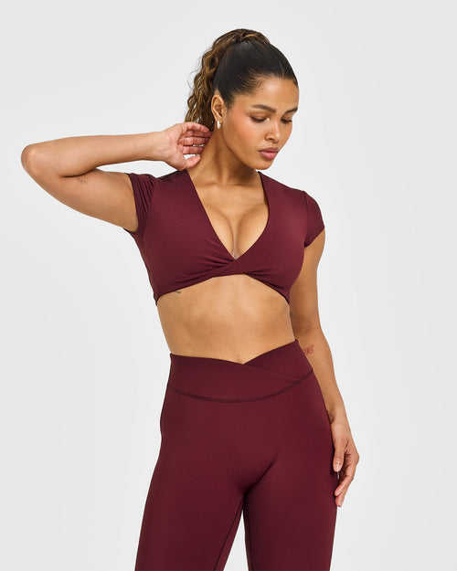 Oner Modal Unified Twist Front Short Sleeve Crop Top White Logo | Rosewood