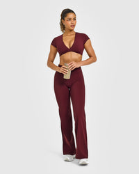 Unified Twist Front Short Sleeve Crop Top White Logo | Rosewood