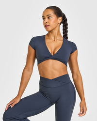 Unified Twist Front Short Sleeve Crop Top | True Blue