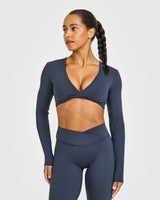Unified Twist Front Long Sleeve Crop Top | True Blue
