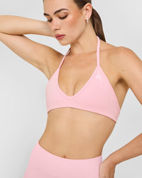 EnhanceLift™ Seamless Minimal Halter Neck Bralette with White Logo | Cherry Blossom Pink