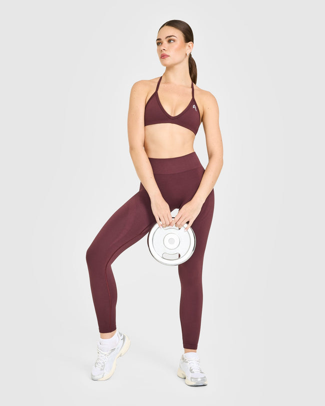 EnhanceLift™ Seamless Minimal Halter Neck Bralette with White Logo | Velvet Mocha