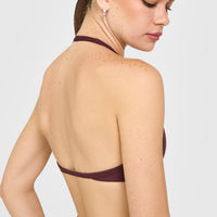 EnhanceLift™ Seamless Minimal Halter Neck Bralette with White Logo | Velvet Mocha