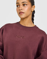 Foundations Oversized Crew Neck Sweatshirt with Oner Embroidery | Washed Velvet Mocha